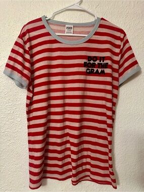 PINK Victoria's Secret Pink & White Striped Ringer Tee